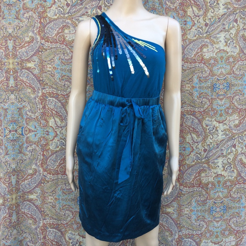 Jodi Arnold-The Limited Silk & Sequins One Shoulder Cocktail Mini dress, sz 4